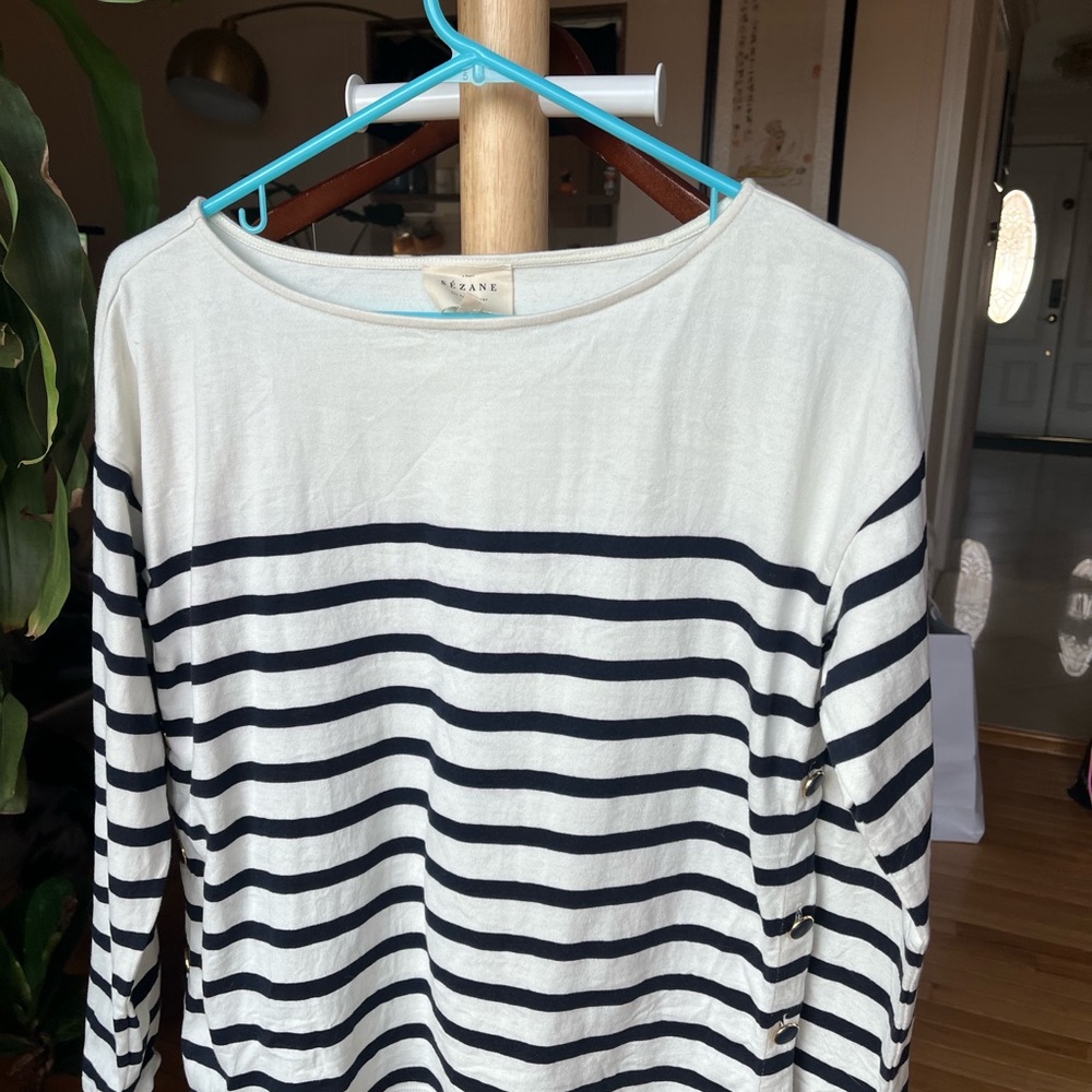 Sezane Women's Striped Top - Navy and White